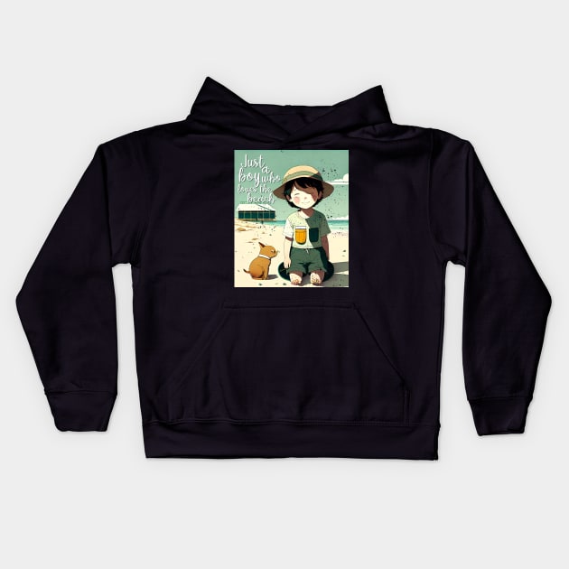 Just a boy who loves the beach Kids Hoodie by Tezatoons